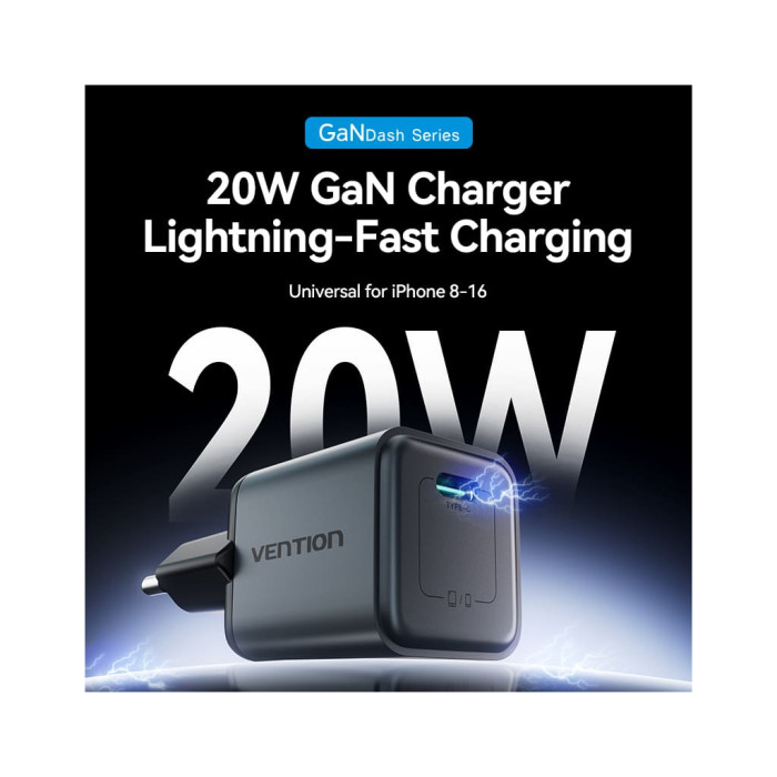 Зарядний пристрій Vention USB-C PD20W GaN gray (FEVH0-EU)