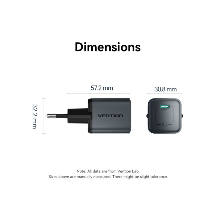 Зарядний пристрій Vention USB-C PD20W GaN gray (FEVH0-EU)