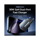 Зарядний пристрій Vention 1xUSB-C PD30W + 1xUSB QC3.0 18W GaN gray (FEWH0-EU)