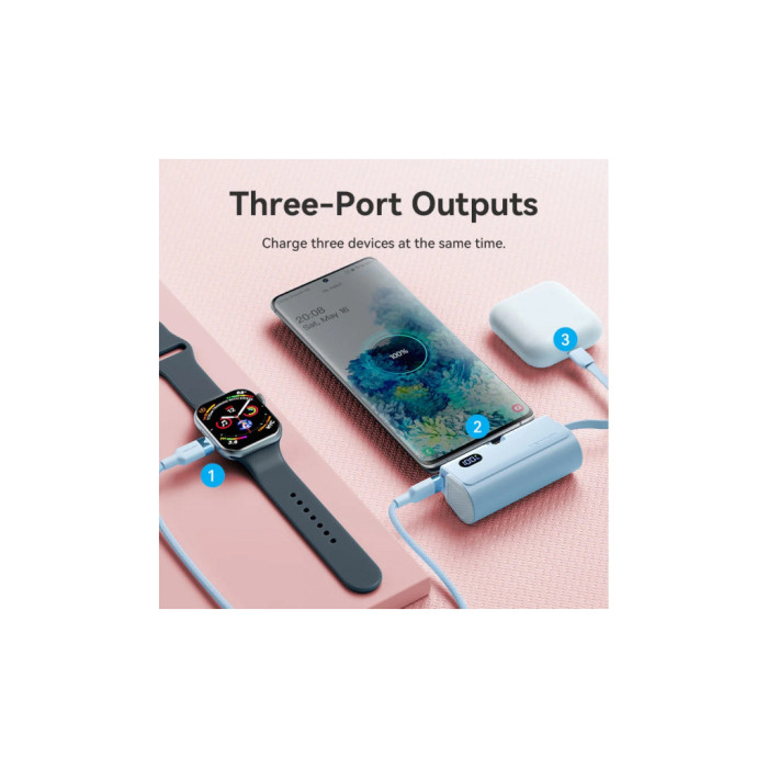 Батарея універсальна Vention 4800mAh 22,5W PD, USB-C In/Out, LED display, with built-in USB-C cable Black (FHQB0)