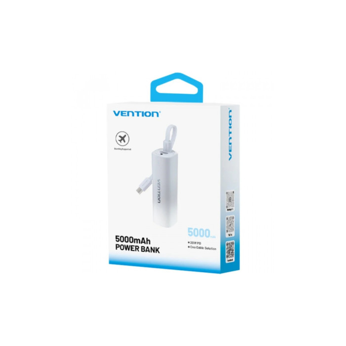 Батарея універсальна Vention 5000mAh 20W PD, USB-C In/Out, Lightning In/Out, with cable, Gradient Gray (FHWM0)