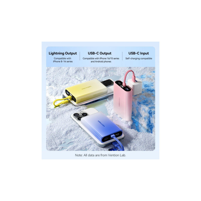 Батарея універсальна Vention 10000mAh 22,5W PD, USB-A, USB-C In/Out, Lightning In/Out, LED display, Yellow (FHZY0)