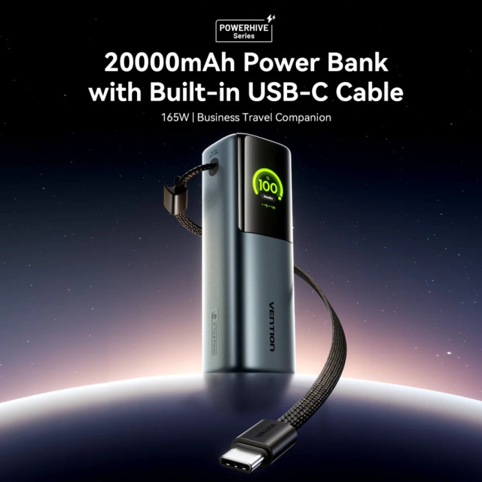 Батарея універсальна Vention 20000 mAh 165W Gray TFT Display Type (FKFH0)