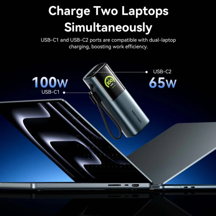 Батарея універсальна Vention 20000 mAh 165W Gray TFT Display Type (FKFH0)