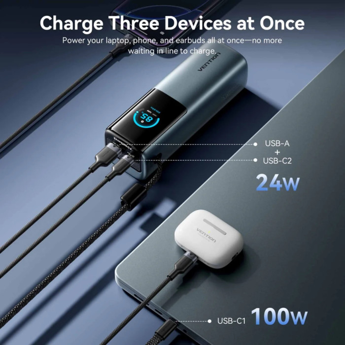 Батарея універсальна Vention 20000 mAh 165W Gray TFT Display Type (FKFH0)