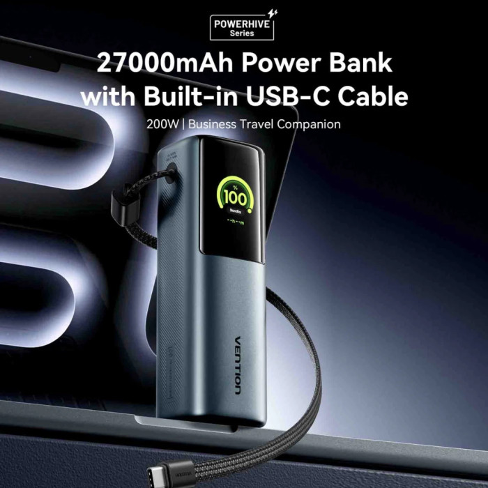 Батарея універсальна Vention 27000 mAh 200W Gray TFT Display Type (FKGH0)
