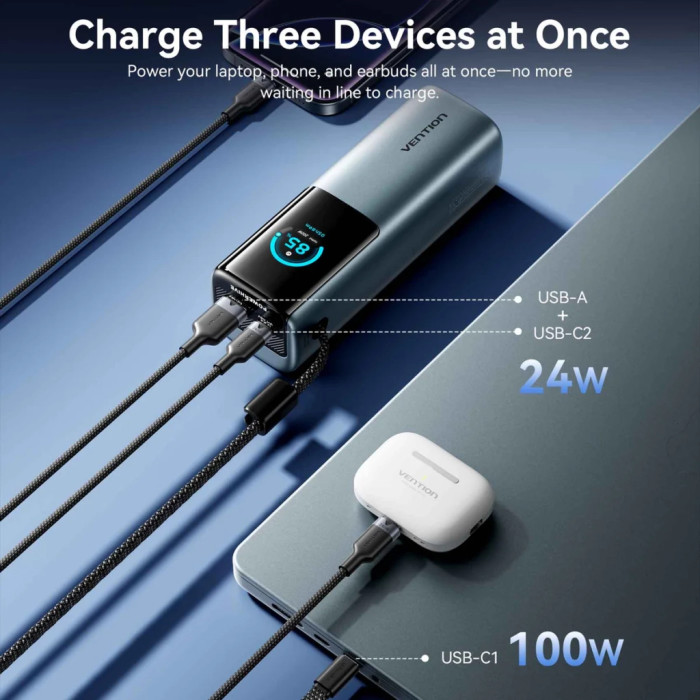 Батарея універсальна Vention 27000 mAh 200W Gray TFT Display Type (FKGH0)
