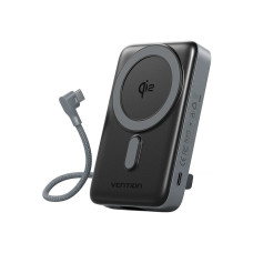 Батарея універсальна Vention 10000mAh Magnetic Wireless 35W PD, with built-in USB-C cable, QI-2 15W Gray (FKHH0)