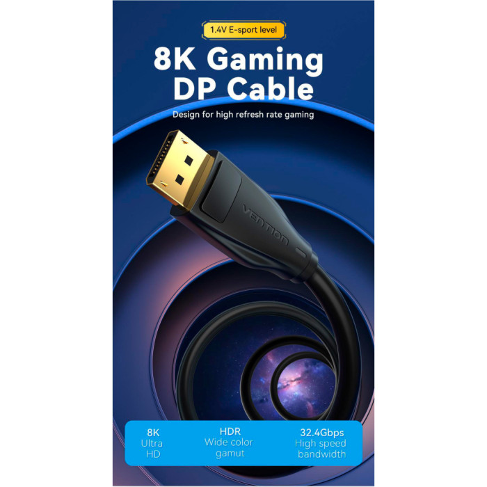 Кабель мультимедійний DisplayPort M to DisplayPort M 1.5m V1.4 8K black Vention (HCDBG)