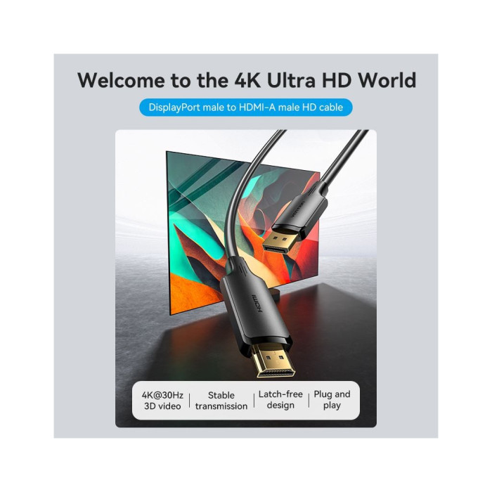 Кабель мультимедійний DisplayPort M to HDMI M 1.8m 4K40Hz black Vention (HFOBAC)