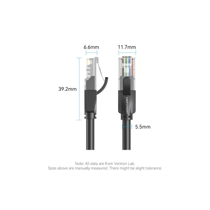 Патч-корд 8м, UTP cat 6 RJ-45 black Vention (IBEBK)