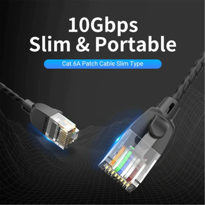 Патч-корд 1м, UTP cat 6A RJ-45 slim black Vention (IBIBF)