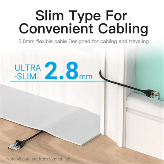 Патч-корд 1м, UTP cat 6A RJ-45 slim black Vention (IBIBF)