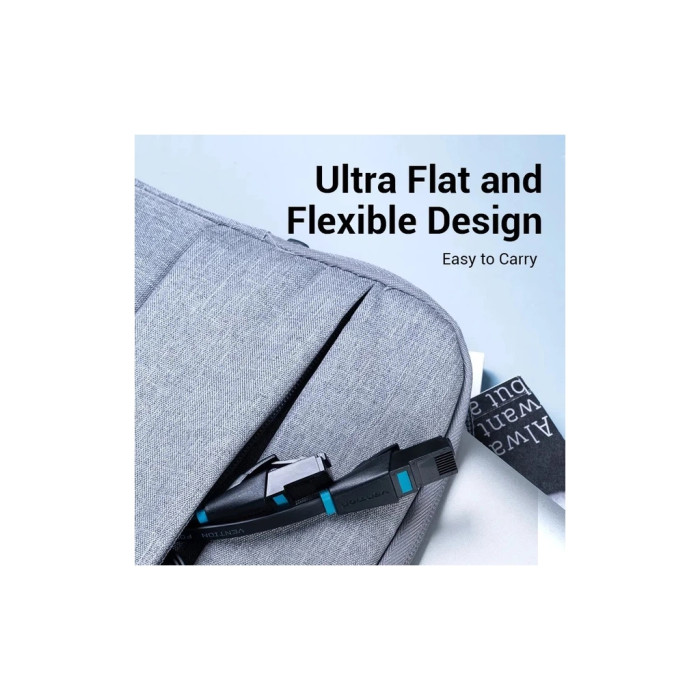Патч-корд 1м, UTP cat 6 RJ-45 flat black Vention (IBJBF)