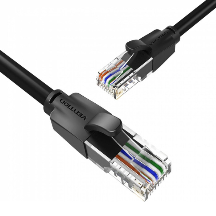 Патч-корд 1.5м, UTP cat 6 RJ-45 flat black Vention (IBJBG)