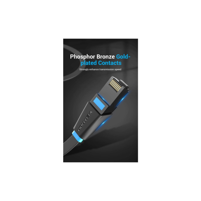 Патч-корд 2м, UTP cat 6 RJ-45 flat black Vention (IBJBH)