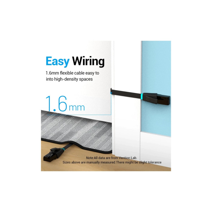 Патч-корд 3м, UTP cat 6 RJ-45 flat black Vention (IBJBI)