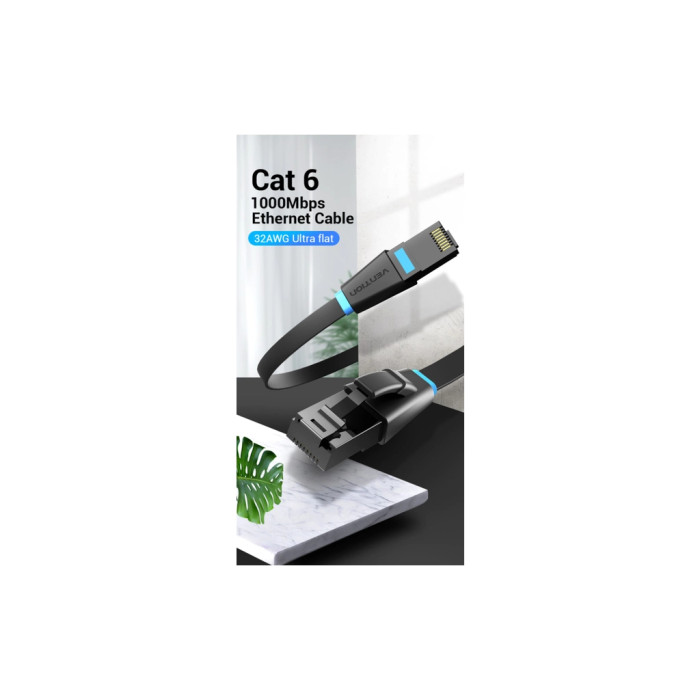 Патч-корд 3м, UTP cat 6 RJ-45 flat black Vention (IBJBI)