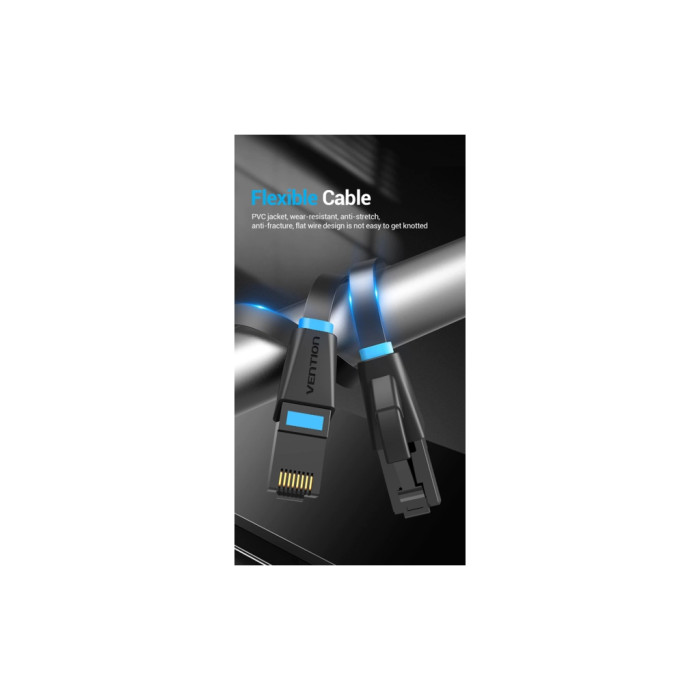 Патч-корд 3м, UTP cat 6 RJ-45 flat black Vention (IBJBI)