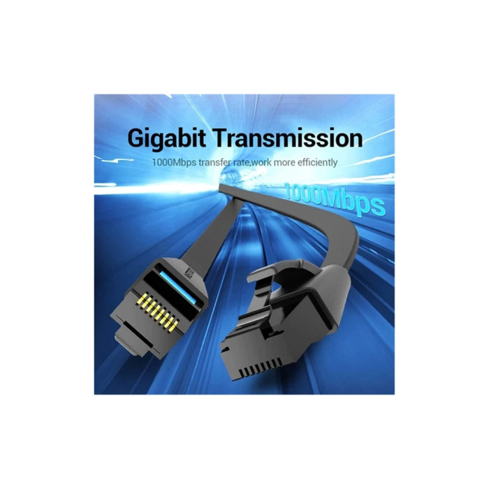 Патч-корд 10м, UTP cat 6 RJ-45 flat black Vention (IBJBL)