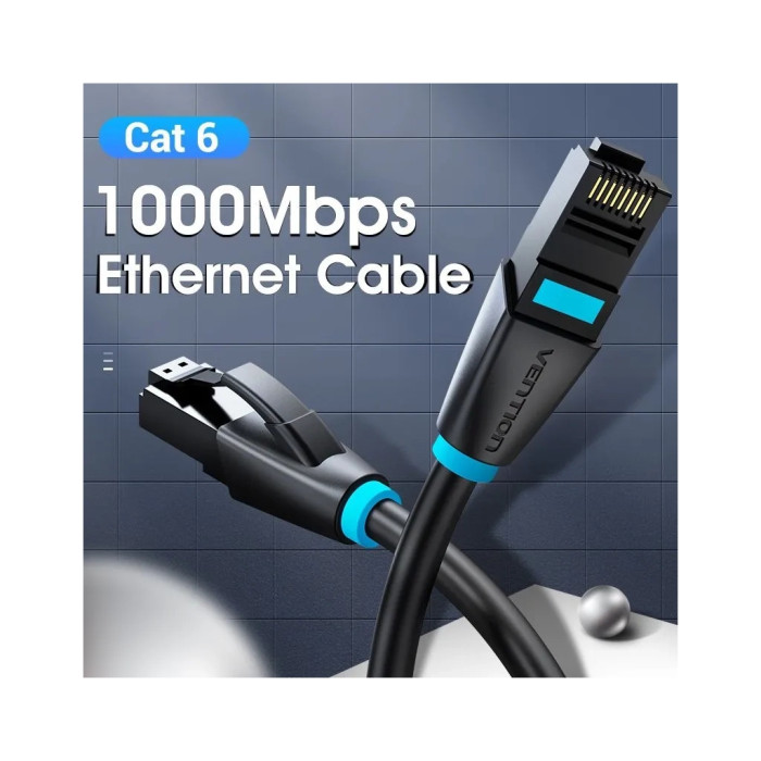 Патч-корд 1м, UTP cat 6 RJ-45 black Vention (IBKBF)