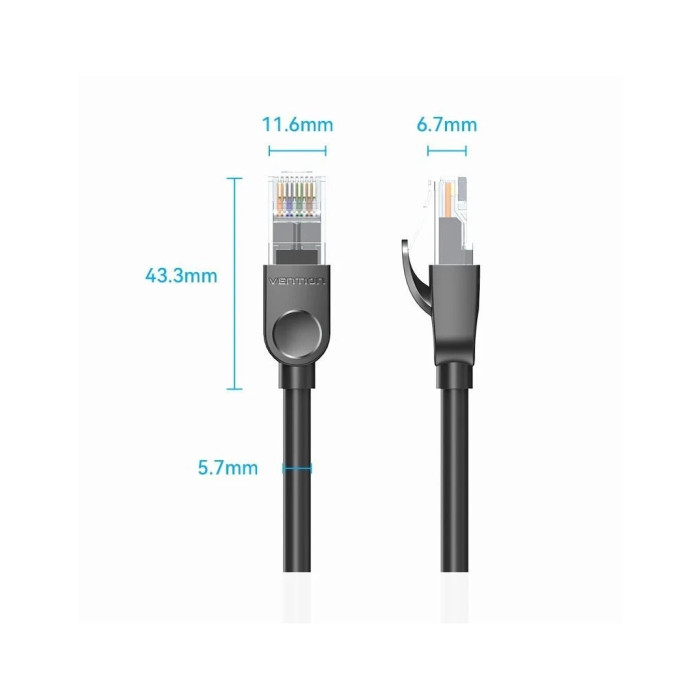 Патч-корд 3м, UTP cat 6 RJ-45 black Vention (IBNBI)