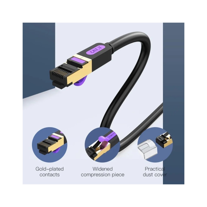 Патч-корд 1м, S/FTP cat 7 RJ-45 black Vention (ICDBF)
