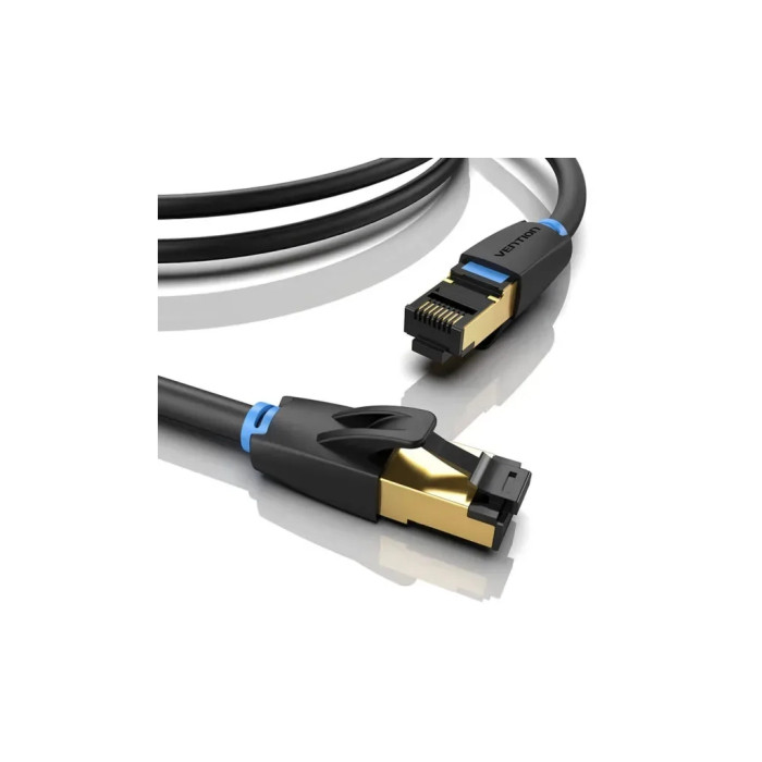 Патч-корд 0.5м, S/FTP cat 8 RJ-45 black Vention (IKABD)