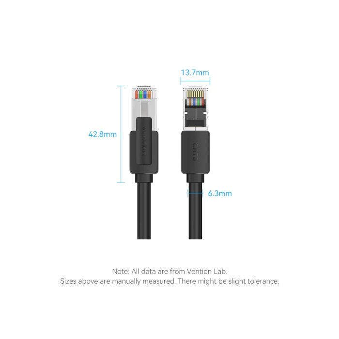 Патч-корд 0.5м, S/FTP cat 8 RJ-45 black Vention (IKKBD)