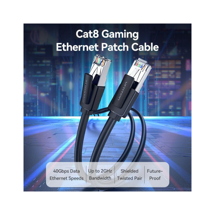 Патч-корд 3м, S/FTP cat 8 RJ-45 black Vention (IKKBI)