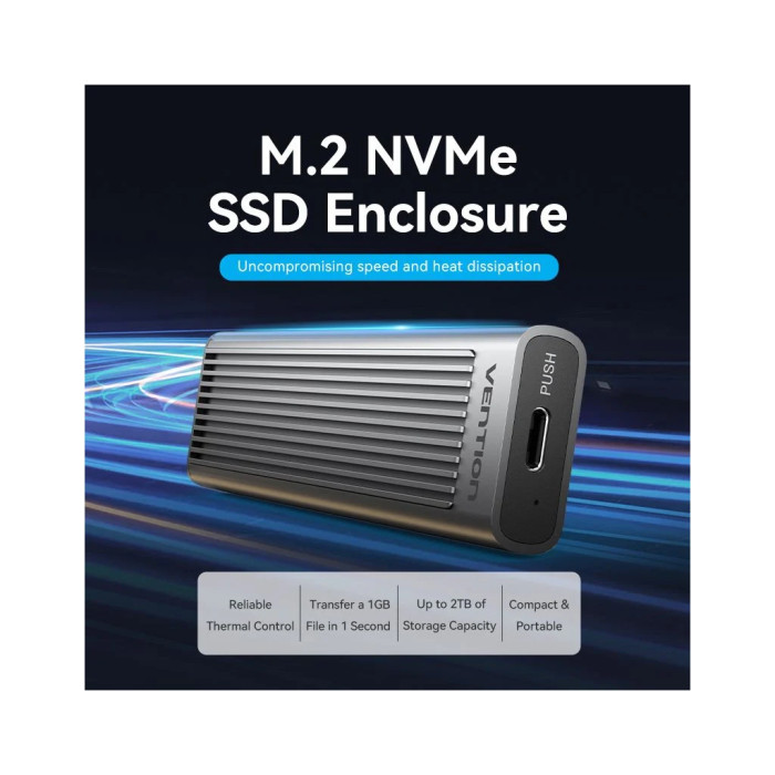 Кишеня зовнішня Vention SSD M.2 (NVME) M-key USB Type-C 3.2 10Gbps Heat Sink Aluminum (KPKH0)