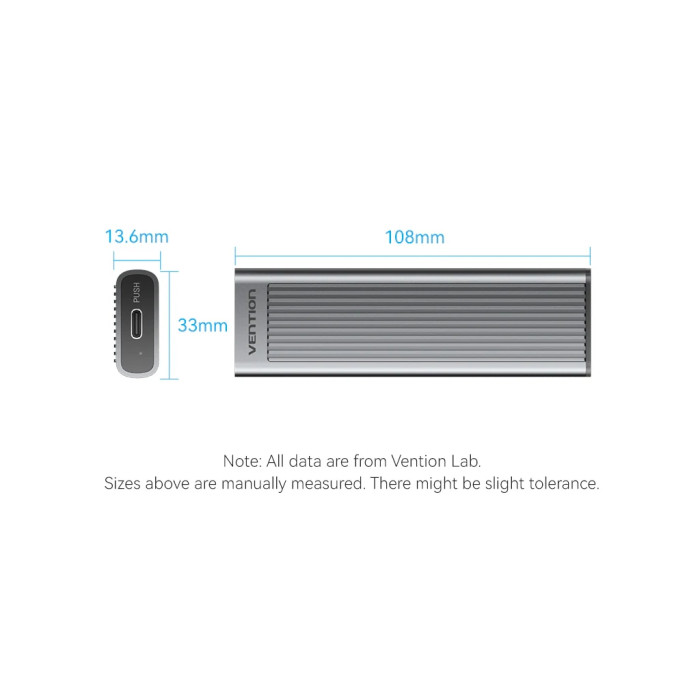 Кишеня зовнішня Vention SSD M.2 (NVME) M-key USB Type-C 3.2 10Gbps Heat Sink Aluminum (KPKH0)