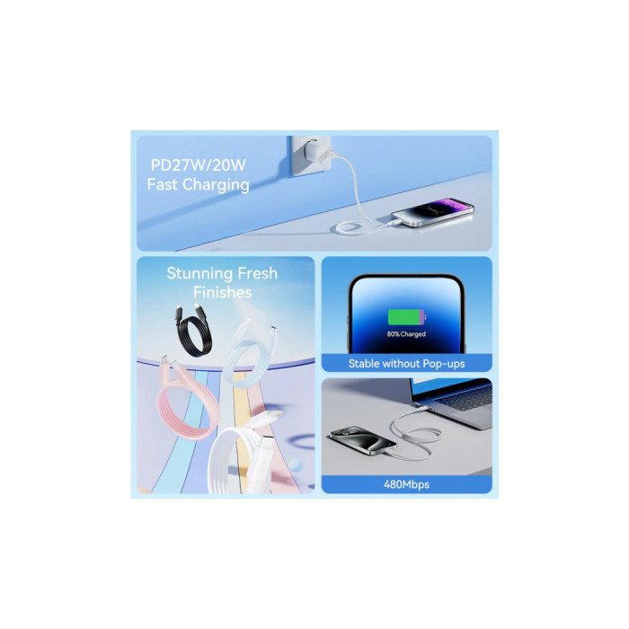Дата кабель USB-C to Lightning 1.0m PD27W PVC blue Vention (LAKSF)