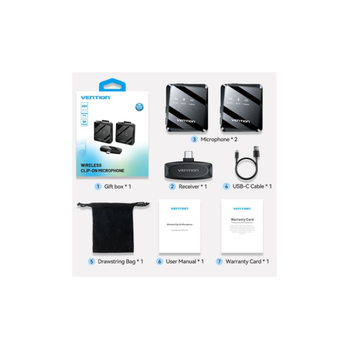 Мікрофон Vention USB-C 2-Pack Wireless Lavalier Black (NCBB0)