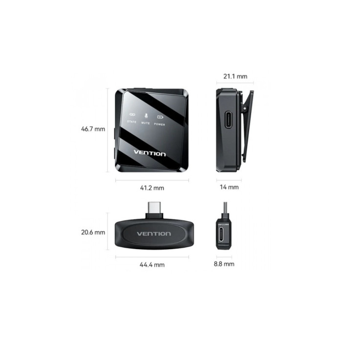 Мікрофон Vention USB-C 2-Pack Wireless Lavalier Black (NCBB0)