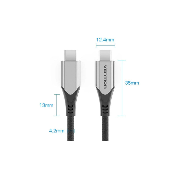 Дата кабель USB-C to USB-C 0.5m 60W USB 3.1 cotton braided Vention (TAAHD)