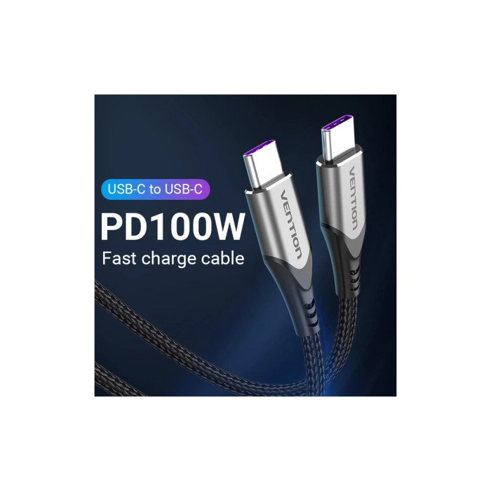 Дата кабель USB-C to USB-C 2.0m 5A aluminum gray Vention (TAEHH)