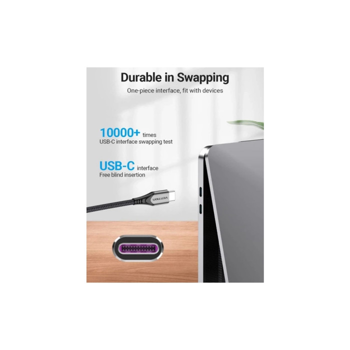Дата кабель USB-C to USB-C 2.0m 5A aluminum gray Vention (TAEHH)