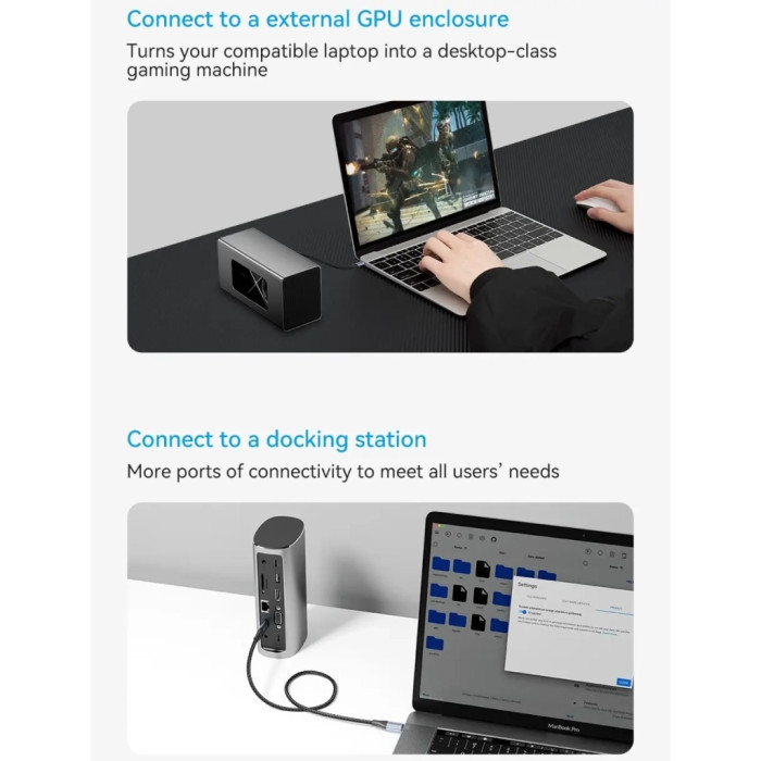 Дата кабель USB-C to USB-C 1.0m Thunderbolt 4 240W (50V/5A) 8K60Hz Gray Aluminum Alloy Vention (TAVHF)
