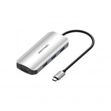 Концентратор Vention USB3.1 Type-C --> HDMI/VGA/USB 3.0x3/PD 100W Hub 6-in-1 (TOIHB)