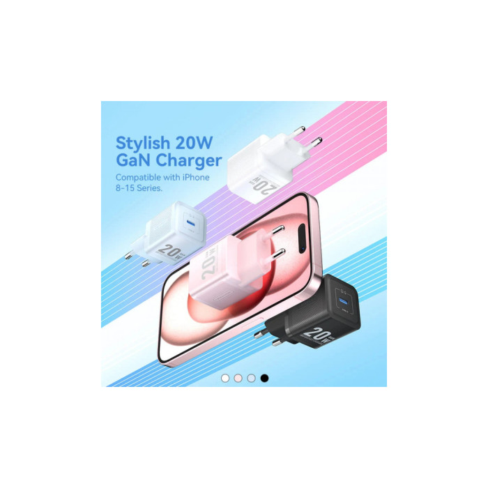 Зарядний пристрій Vention 1xUSB-C PD20W GaN + cable USB-C to USB-C white (TZ-FEPW0-EU-01)