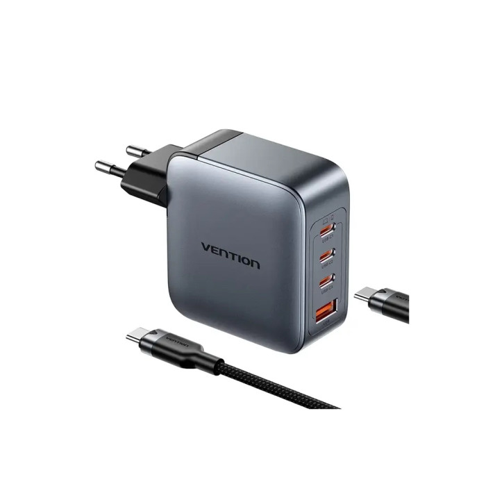 Зарядний пристрій Vention 3xUSB-C PD100W + 1xUSB QC3.0 30W GaN + cable USB-C to USB-C 1.0m gray (TZ-FETH0-EU)