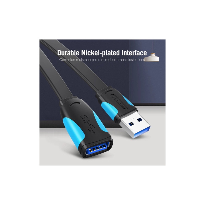 Дата кабель USB 3.0 AM/AF 2.0m flat black Vention (VAS-A13-B200)