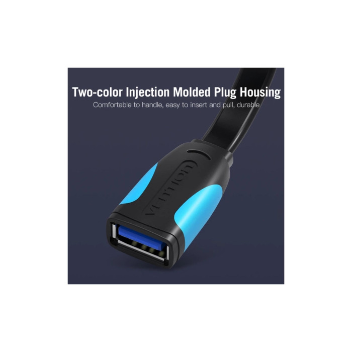 Дата кабель USB 3.0 AM/AF 2.0m flat black Vention (VAS-A13-B200)