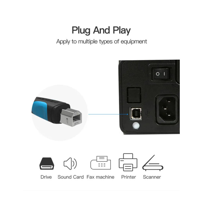 Кабель для принтера USB 2.0 AM/BM 1.0m black Vention (VAS-A16-B100)