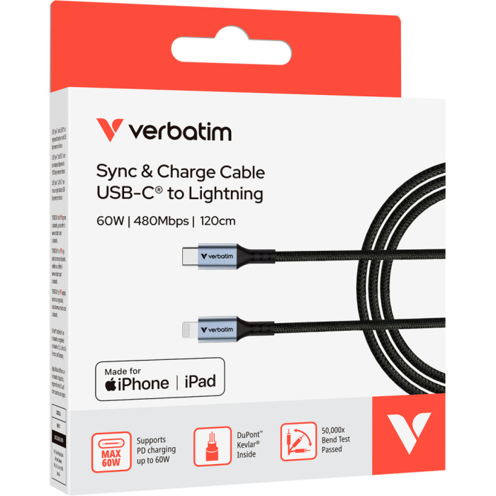 Дата кабель USB-C to Lightning 1.2m black Verbatim (31844)