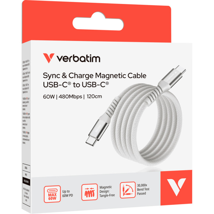 Дата кабель USB-C to USB-C 1.2m Magnetic 60W gray Verbatim (31850)