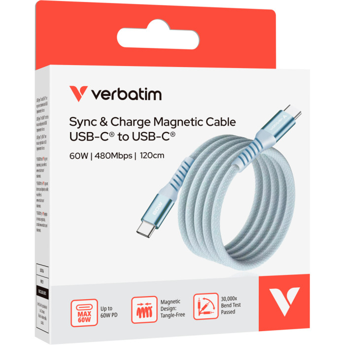 Дата кабель USB-C to USB-C 1.2m Magnetic 60W blue Verbatim (31852)