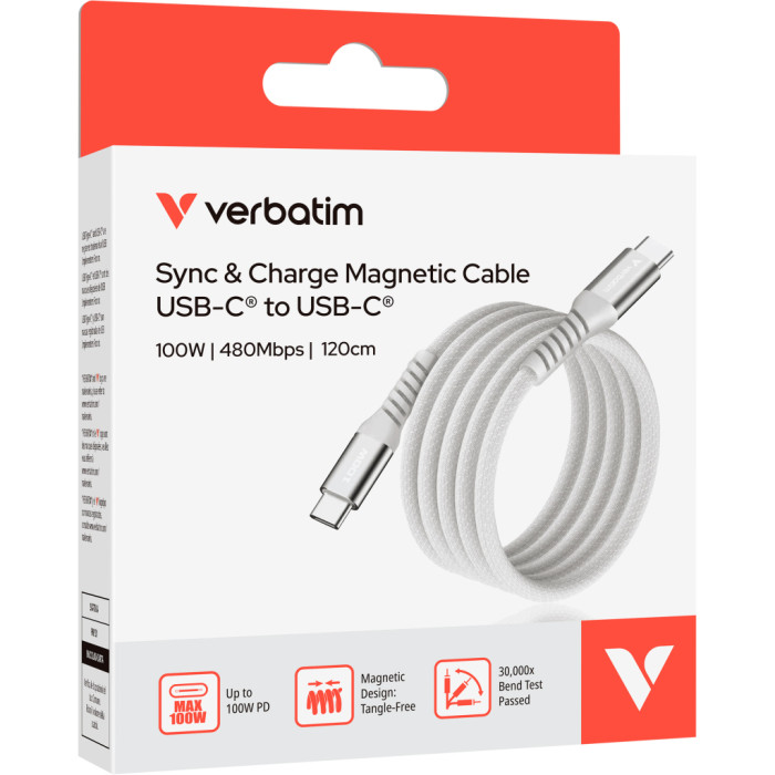 Дата кабель USB-C to USB-C 1.2m Magnetic 100W gray Verbatim (31854)