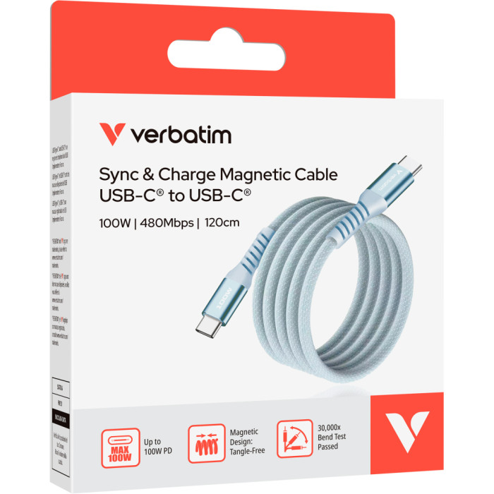 Дата кабель USB-C to USB-C 1.2m Magnetic 100W blue Verbatim (31856)